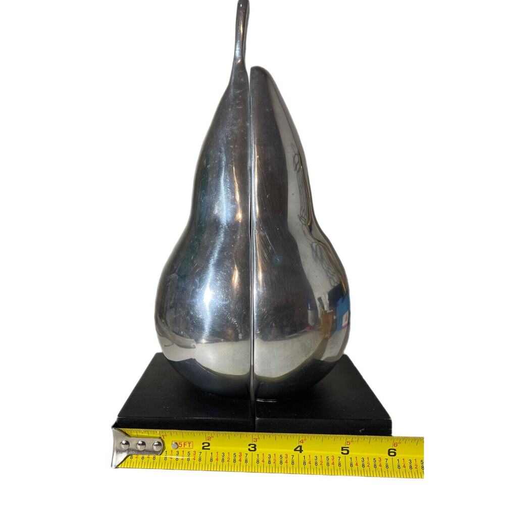 Vintage Solid Chrome Finish Half Pear Set Bookends Home Decorative School Office - Picture 6 of 7